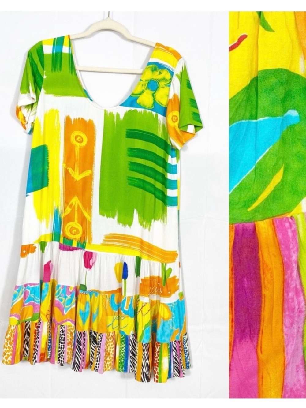 Jams World Vintage Hattie Drop Waist Ruffle Hawaiian Aloha Dress Floral Icon